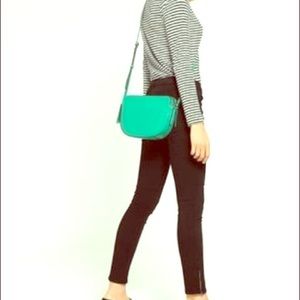 Double-zip Half Moon Green Leather Cross Body Bag